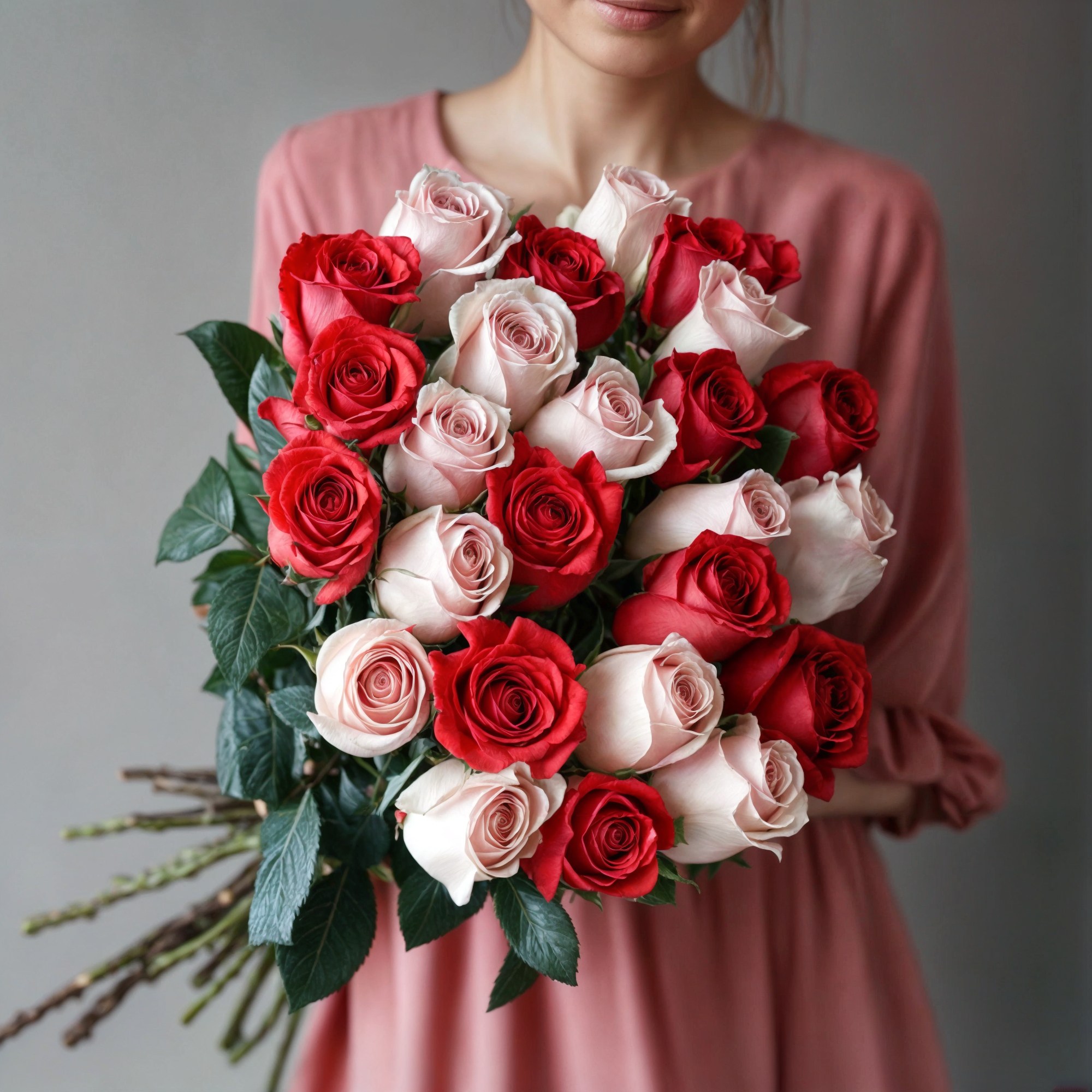Букет Микс красных и розовых эквадорских роз (50 см)