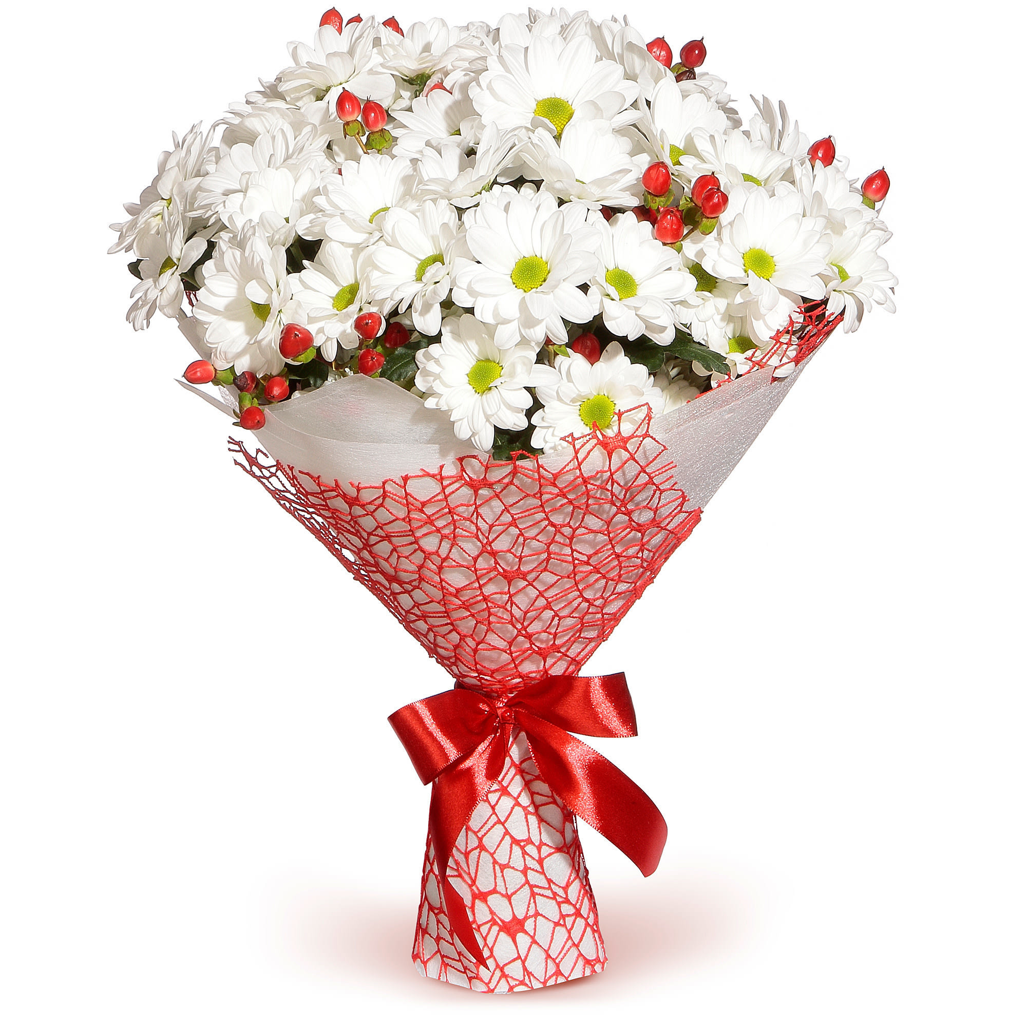 Bouquet Простая романтика: Хризантемы и гиперикум